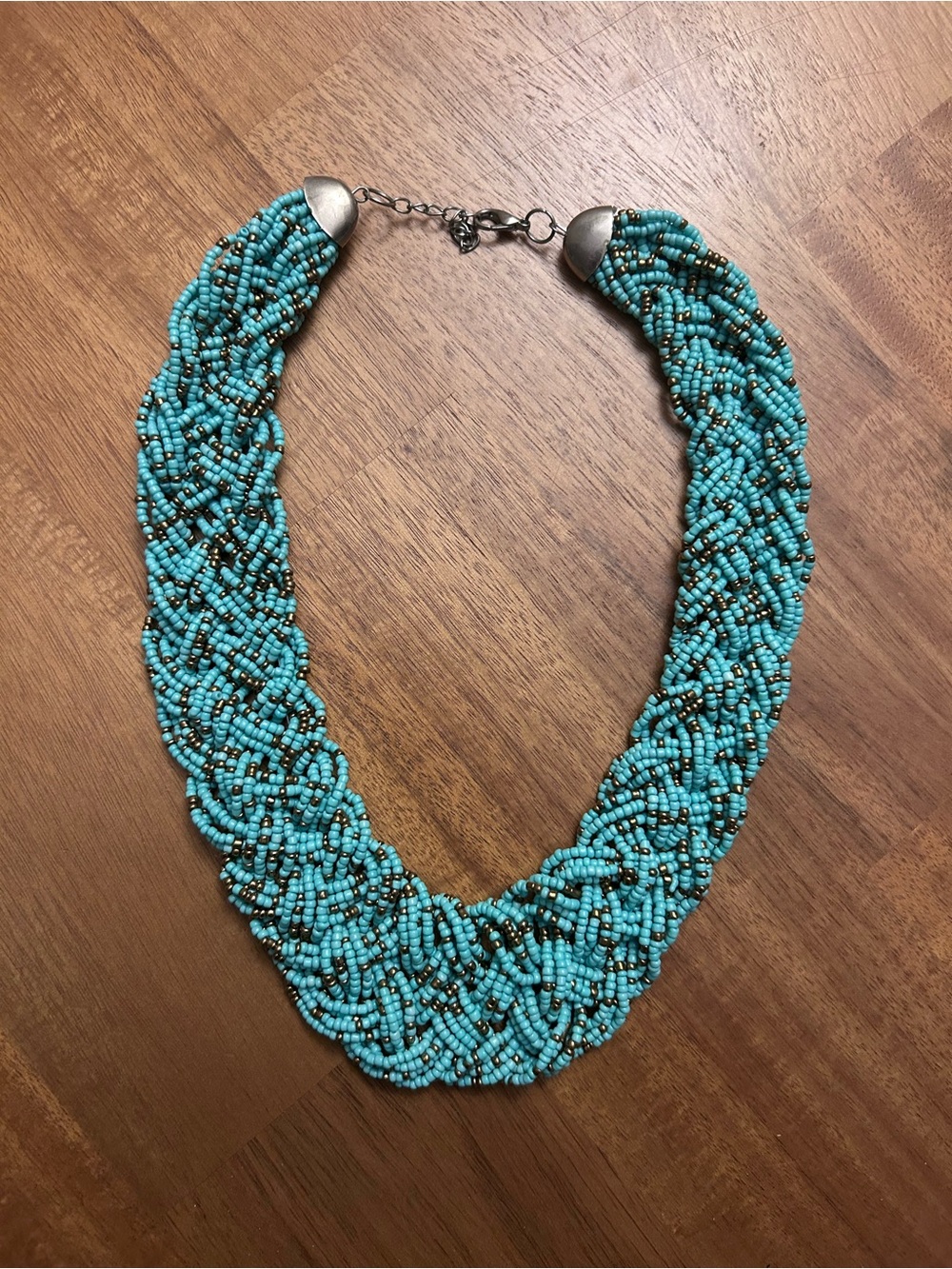 Turquoise Beaded Braided Statement Necklace